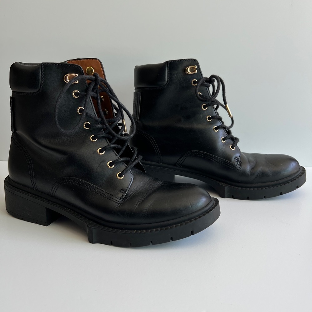 Coach Black Leather Combat Boots